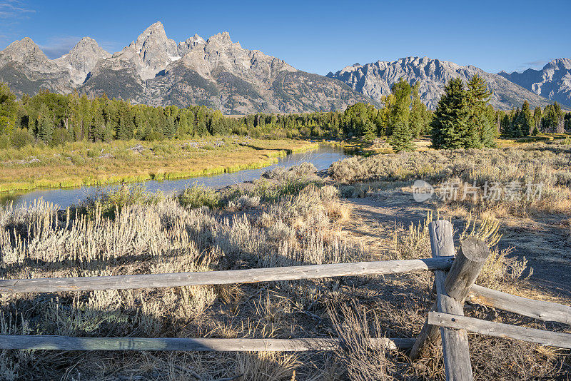 大提顿国家公园全景，Schwabacher's Landing，怀俄明州，美国